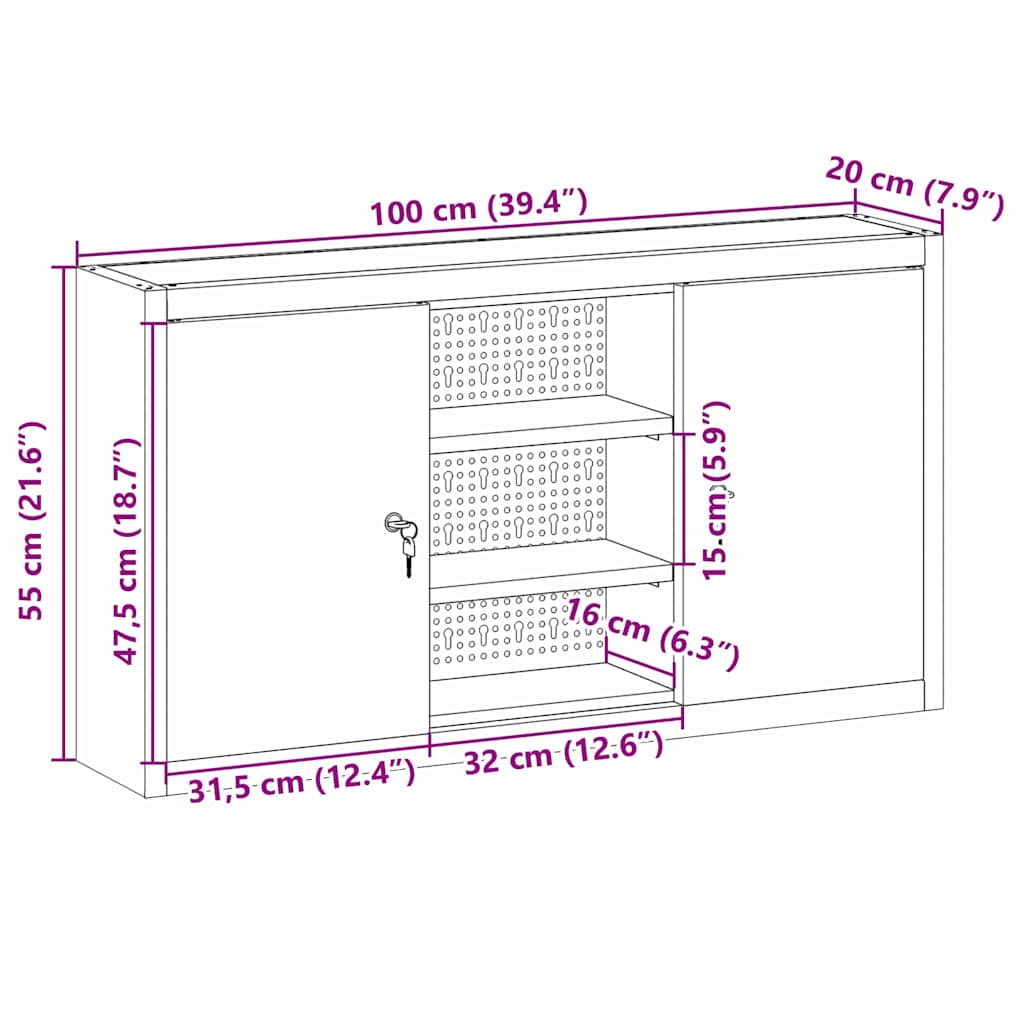 Werkzeugschrank mit Regal Schwarz und Grau 100 x 20 x 55 cm