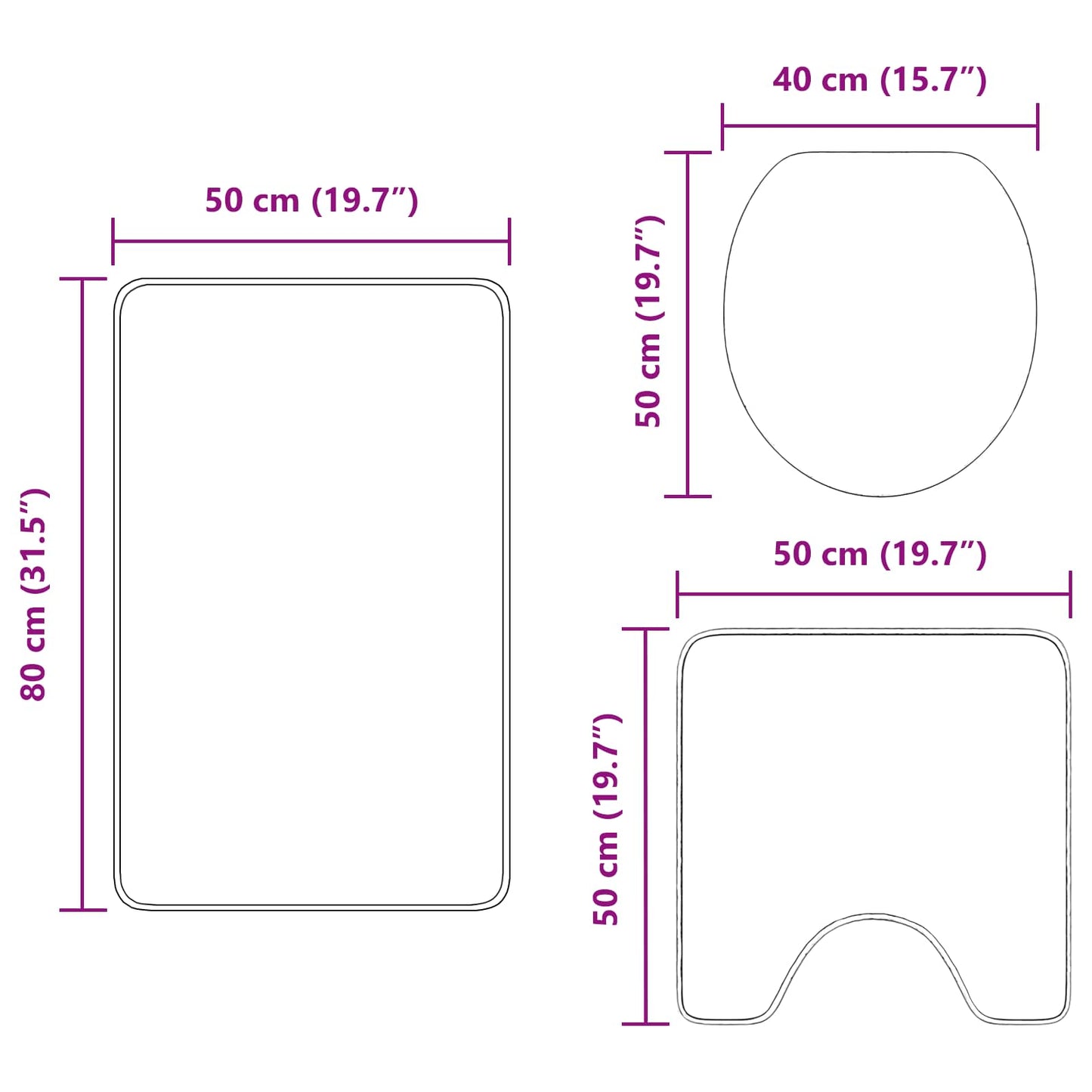 Anti-Rutsch Badematten-Set 3 pcs Rot PP