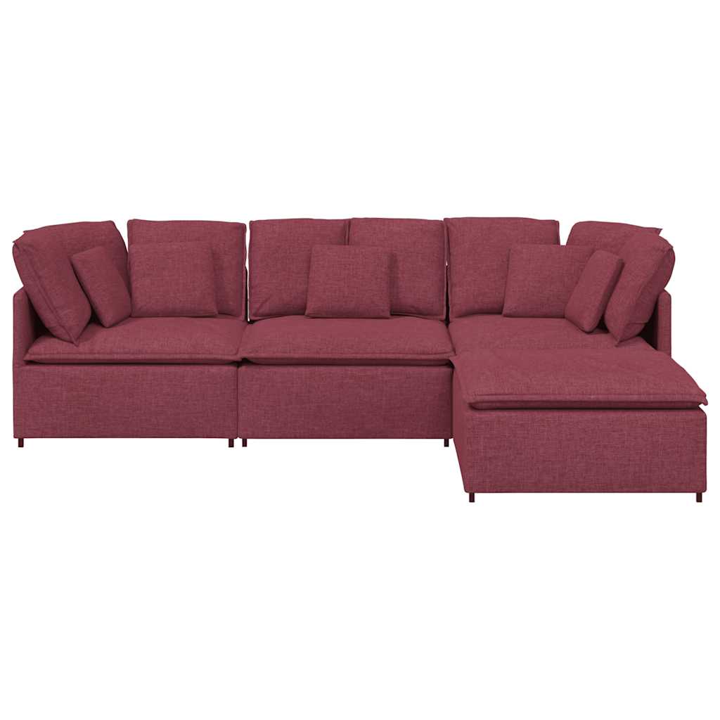 Modulares Sofa mit Fußhocker Kissen Stoff Weinrot