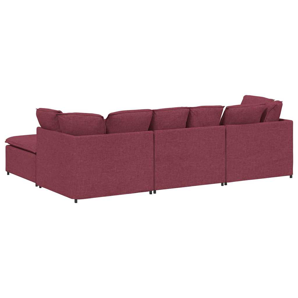 Modulares Sofa mit Fußhocker Kissen Stoff Weinrot