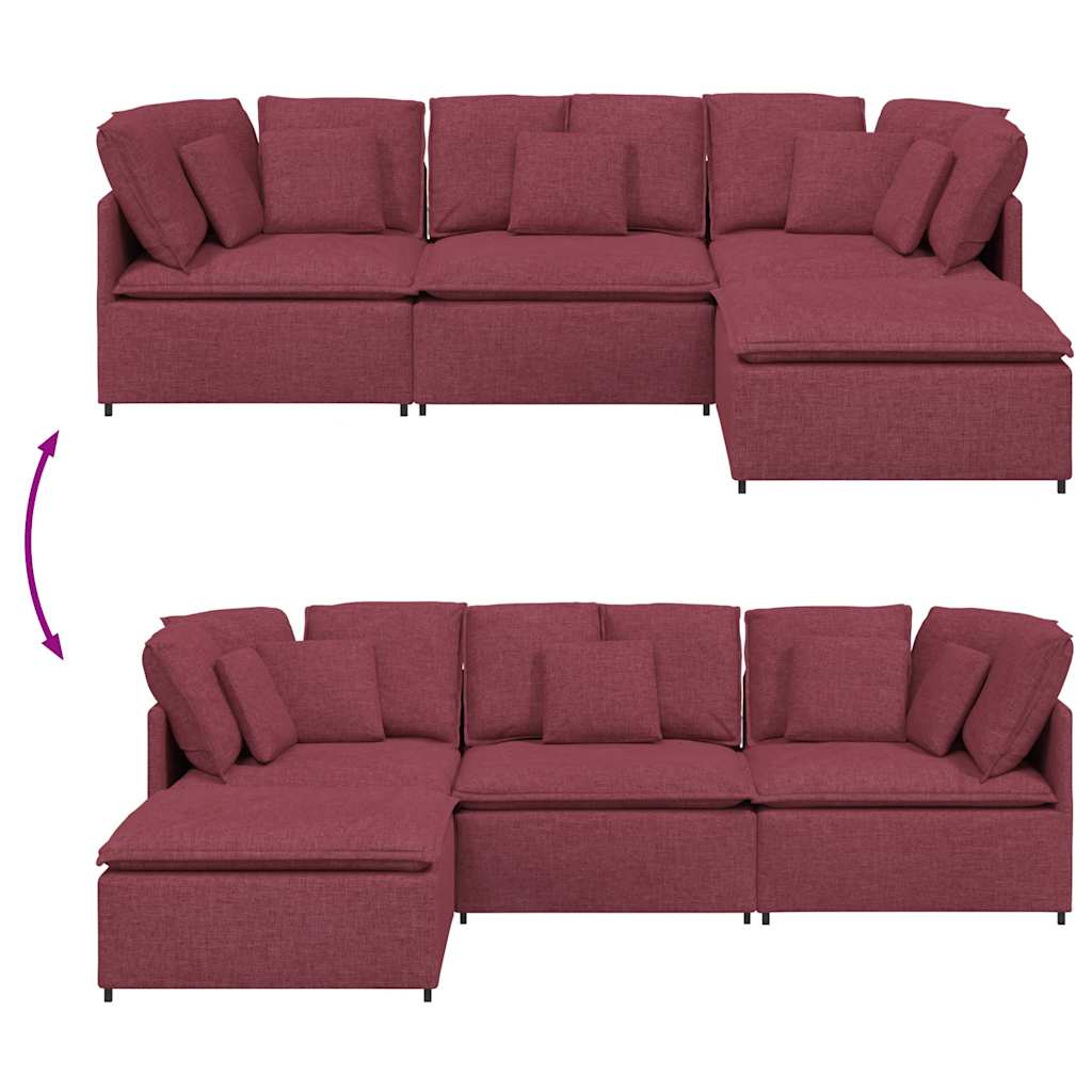 Modulares Sofa mit Fußhocker Kissen Stoff Weinrot