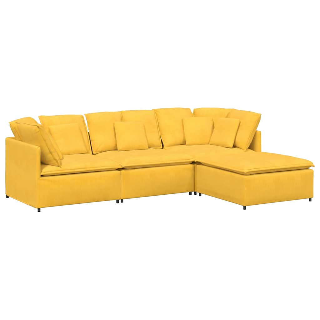 Modulares Sofa mit Fußhocker Kissen Cordstoff Hellgelb