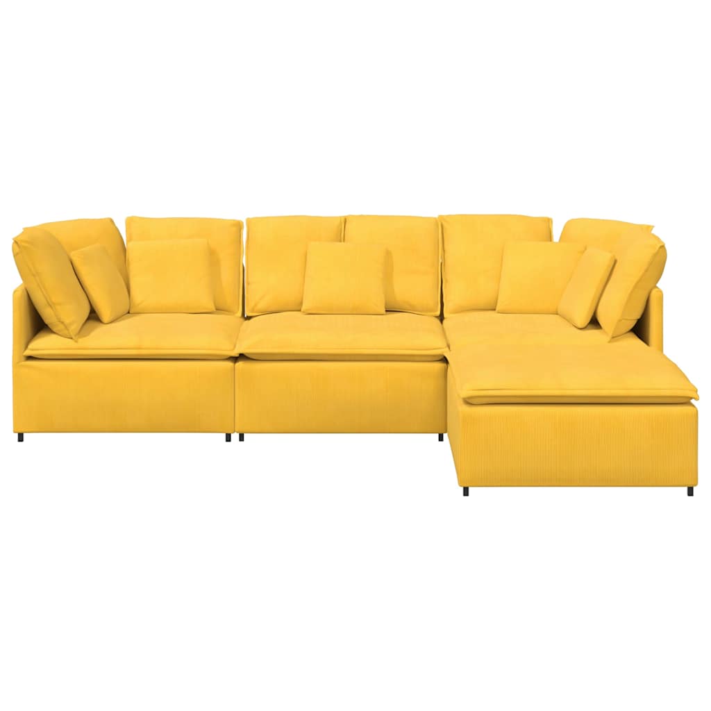 Modulares Sofa mit Fußhocker Kissen Cordstoff Hellgelb