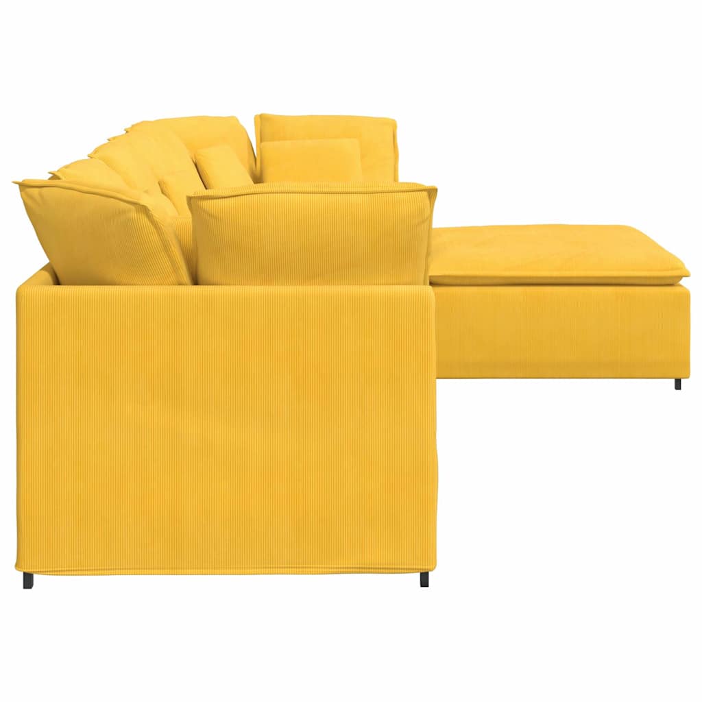 Modulares Sofa mit Fußhocker Kissen Cordstoff Hellgelb