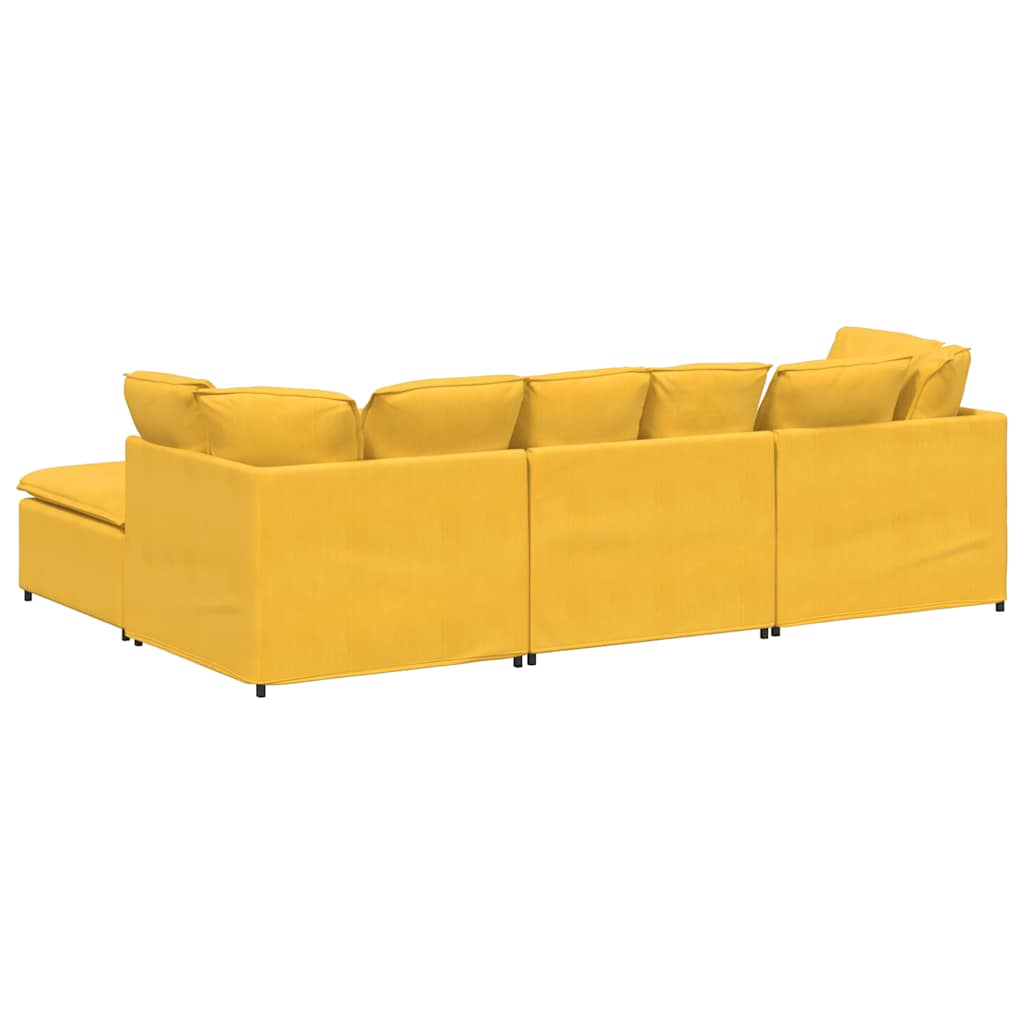 Modulares Sofa mit Fußhocker Kissen Cordstoff Hellgelb