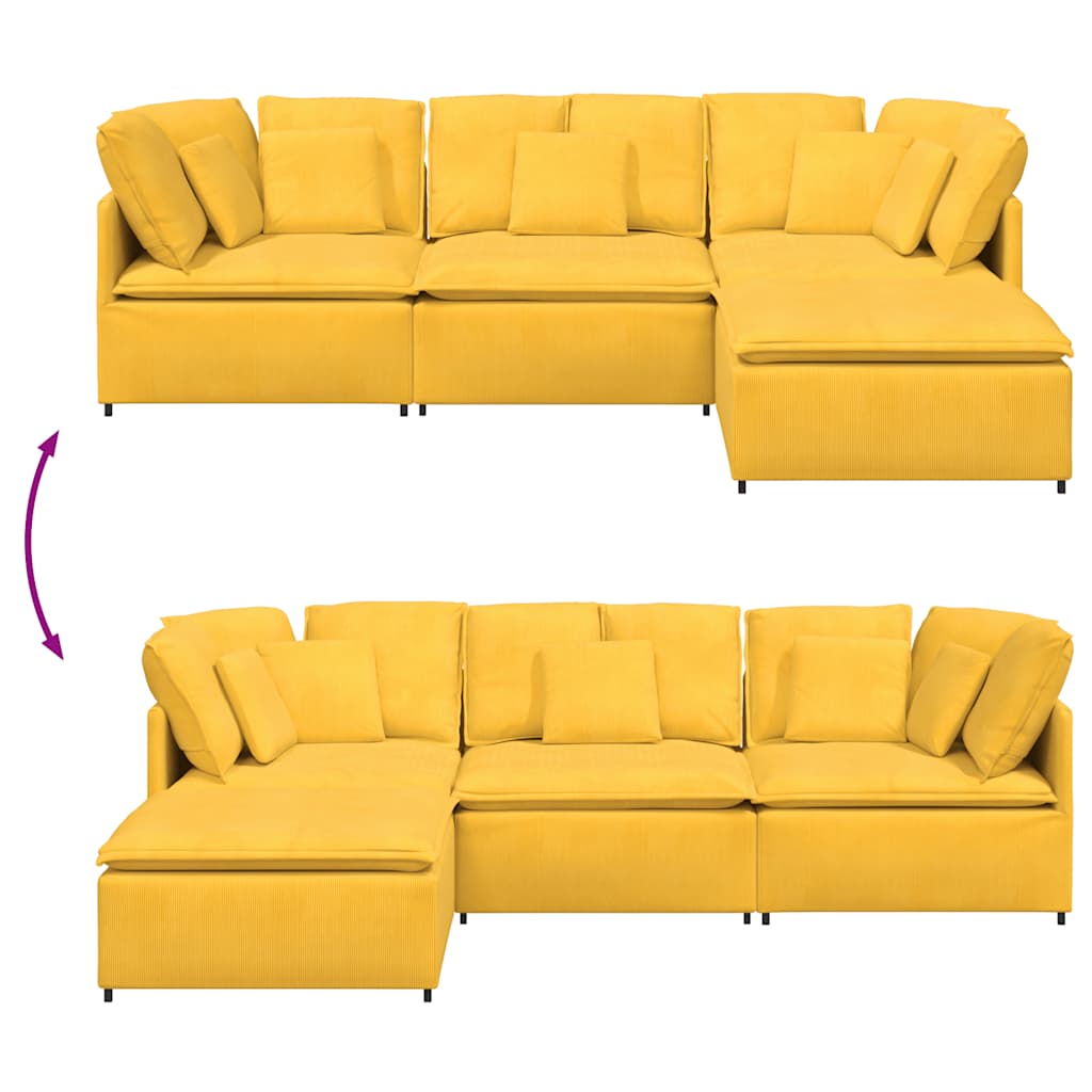 Modulares Sofa mit Fußhocker Kissen Cordstoff Hellgelb