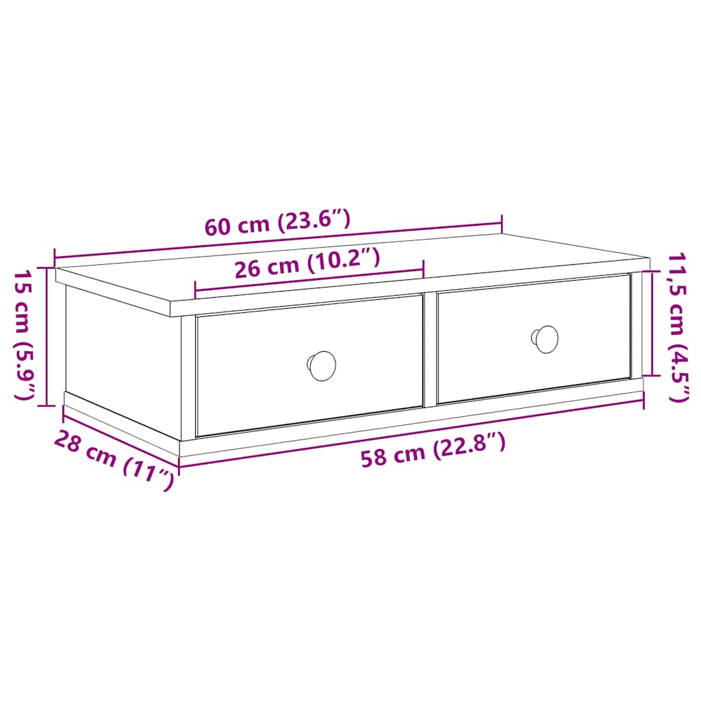Wandregal mit Schubladen Schwarz 60x28x15 cm Holzwerkstoff