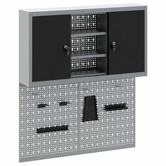 Werkzeugschrank und Pegboard Set mit Regal 3 pcs Schwarz