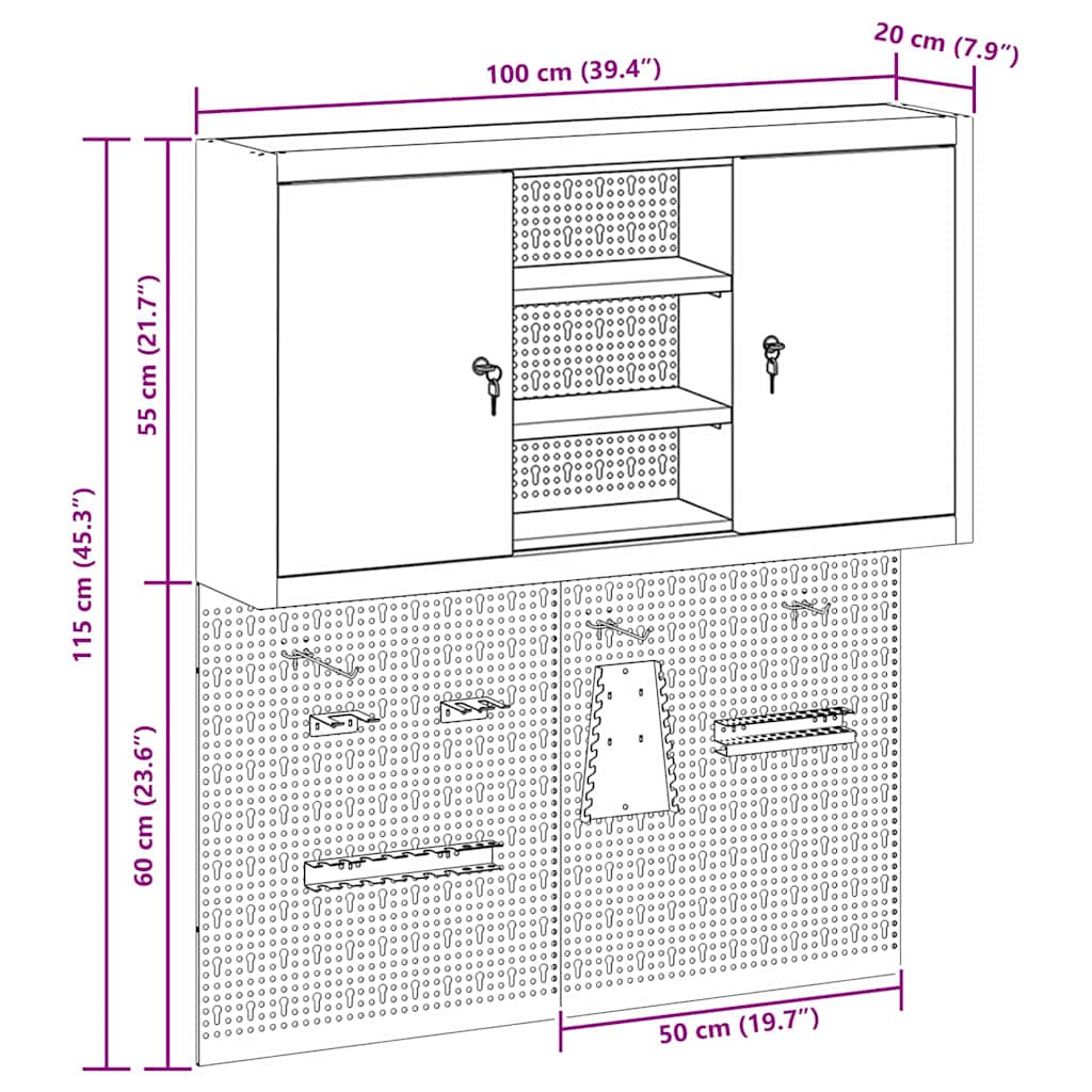 Werkzeugschrank und Pegboard Set mit Regal 3 pcs Schwarz