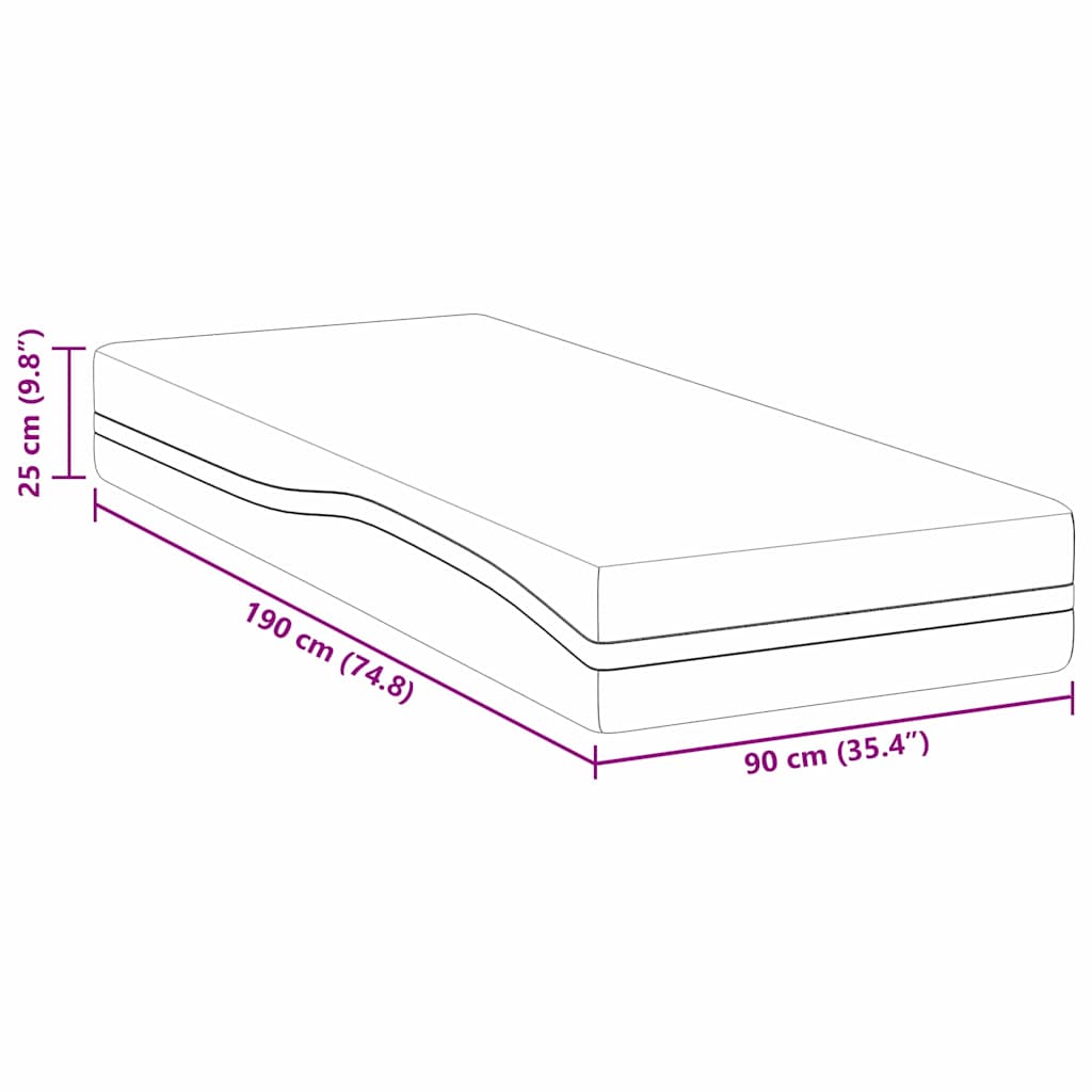 Matratze Weiß und Grau 90 x 190 cm Memory Foam