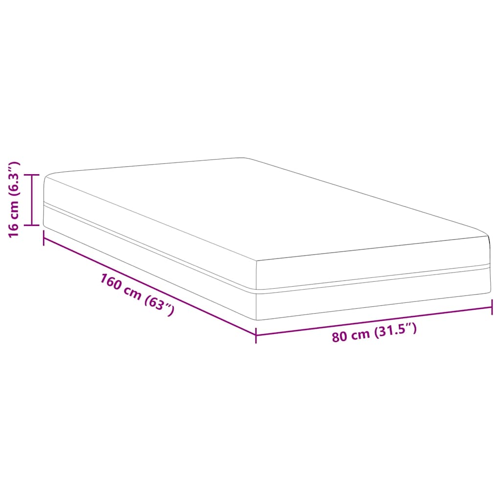 Matratze Weiß und Grau 80 x 160 cm Memory Foam