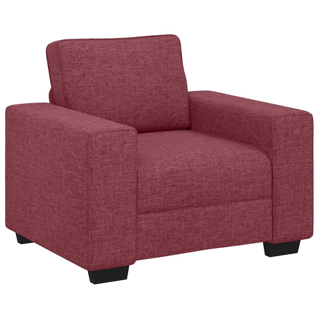 3-teiliges Sofa-Set mit Kissen, weinroter Stoff
