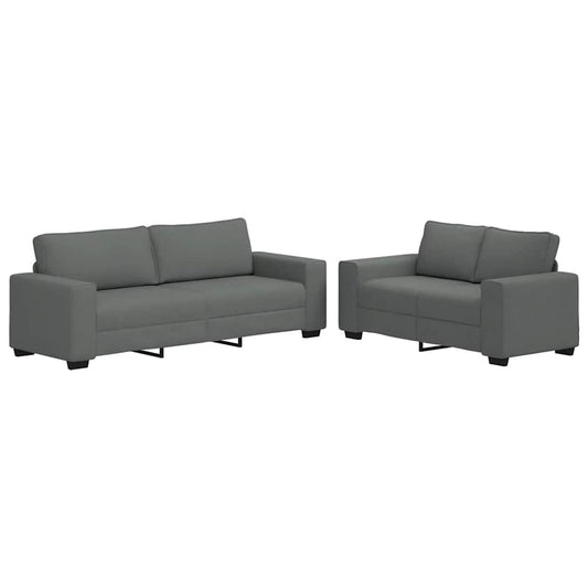 2-tlg. Sofagarnitur mit Kissen Dunkelgrau Stoff