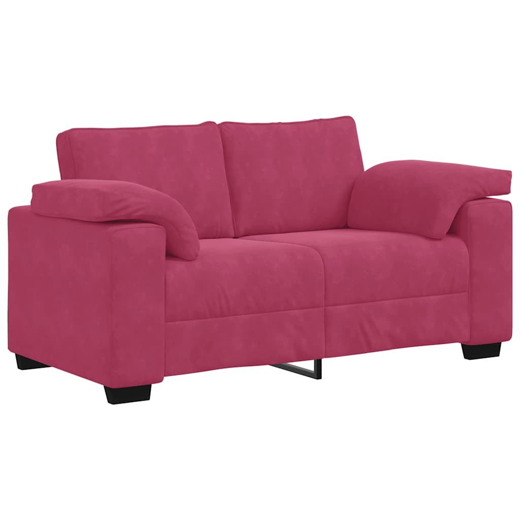 2-teiliges Sofa-Set mit Kissen, weinroter Samt