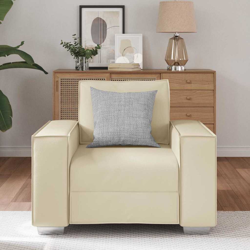 Sofa Sessel 59 cm mit Kissen Creme Kunstleder