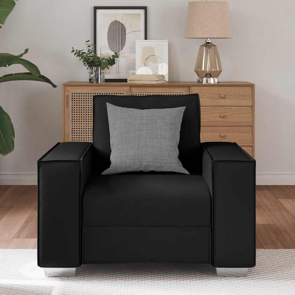 Sofa Sessel 59 cm mit Kissen Schwarz Kunstleder