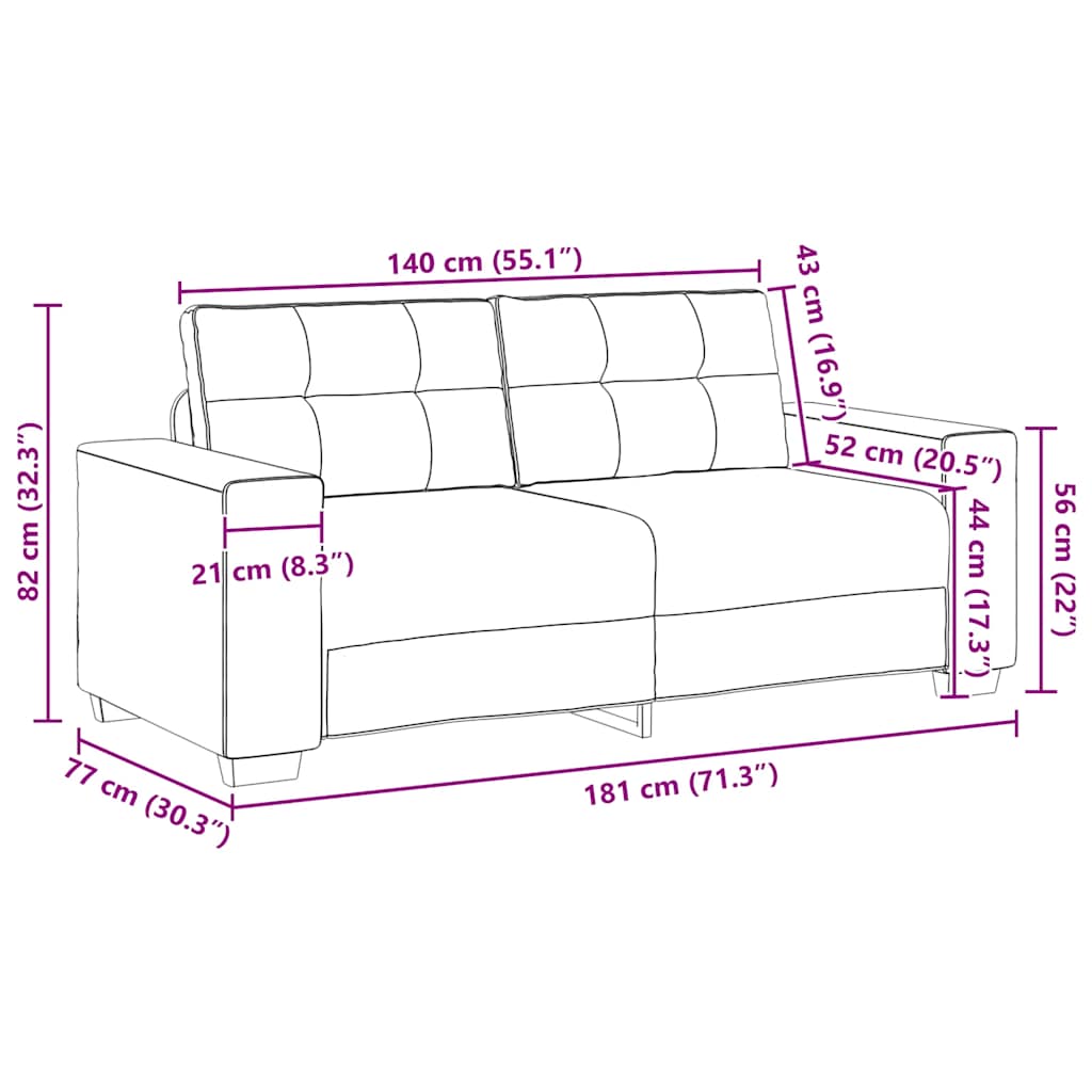 Zweisitzer-Sofa Schwarz 140 cm Samt