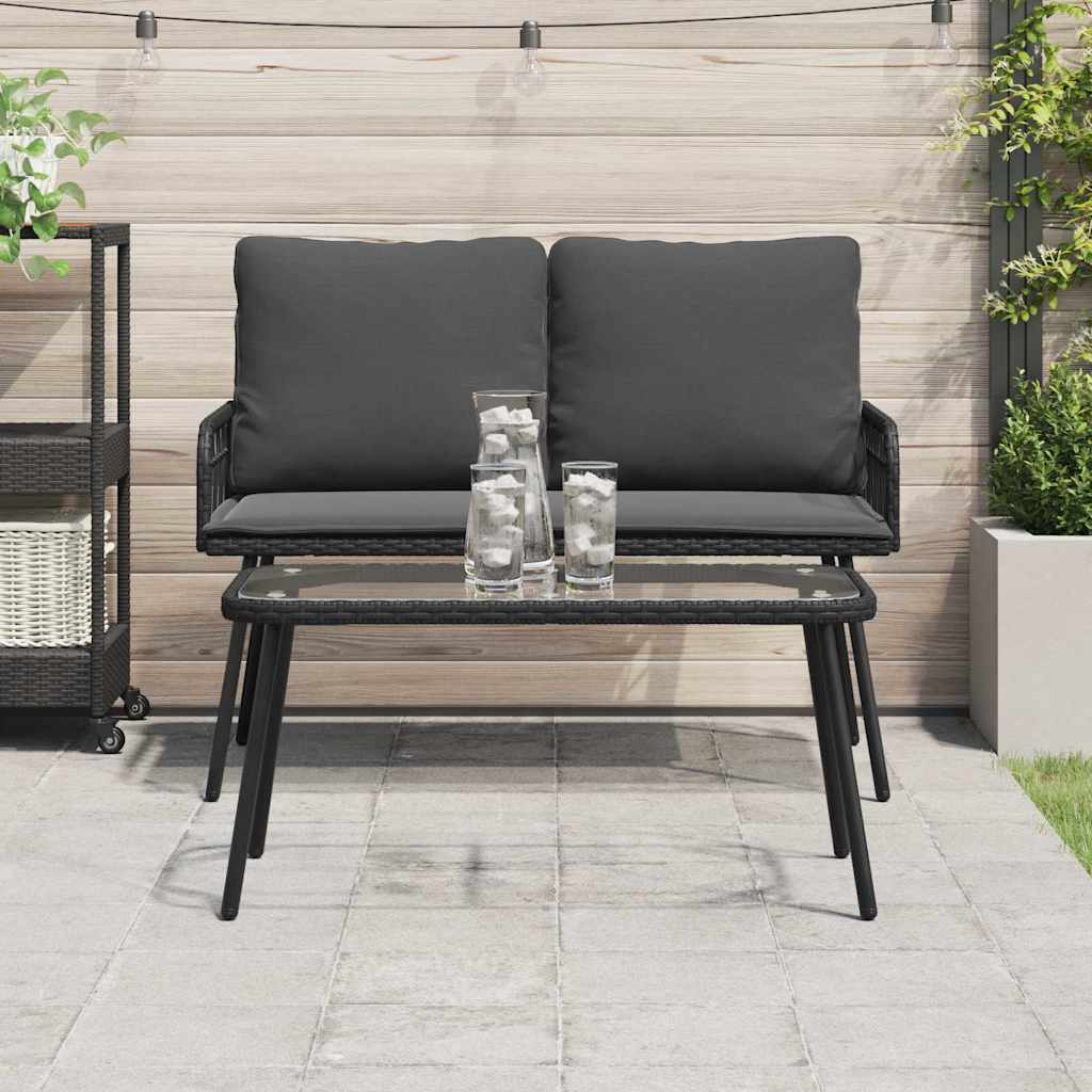 Couchtisch Schwarz 90 x 45 x 43 cm Poly-Rattan, Glas