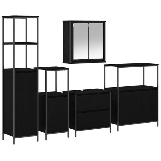 Badezimmermöbel Set mit Regal 5 pcs Schwarz 76,5 x 35 x 95 cm