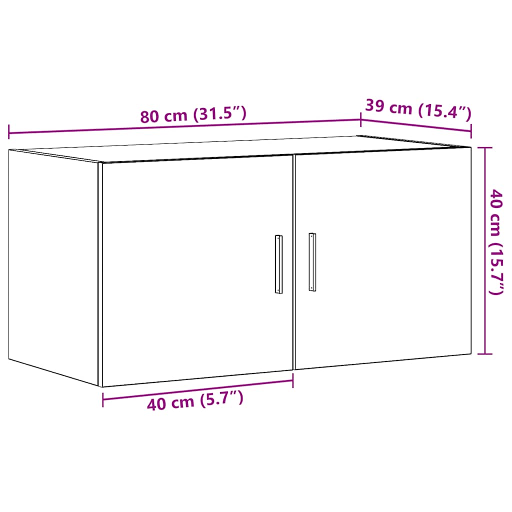 Wandschrank Schwarz Eichen-Optik 80x39x40 cm Holzwerkstoff