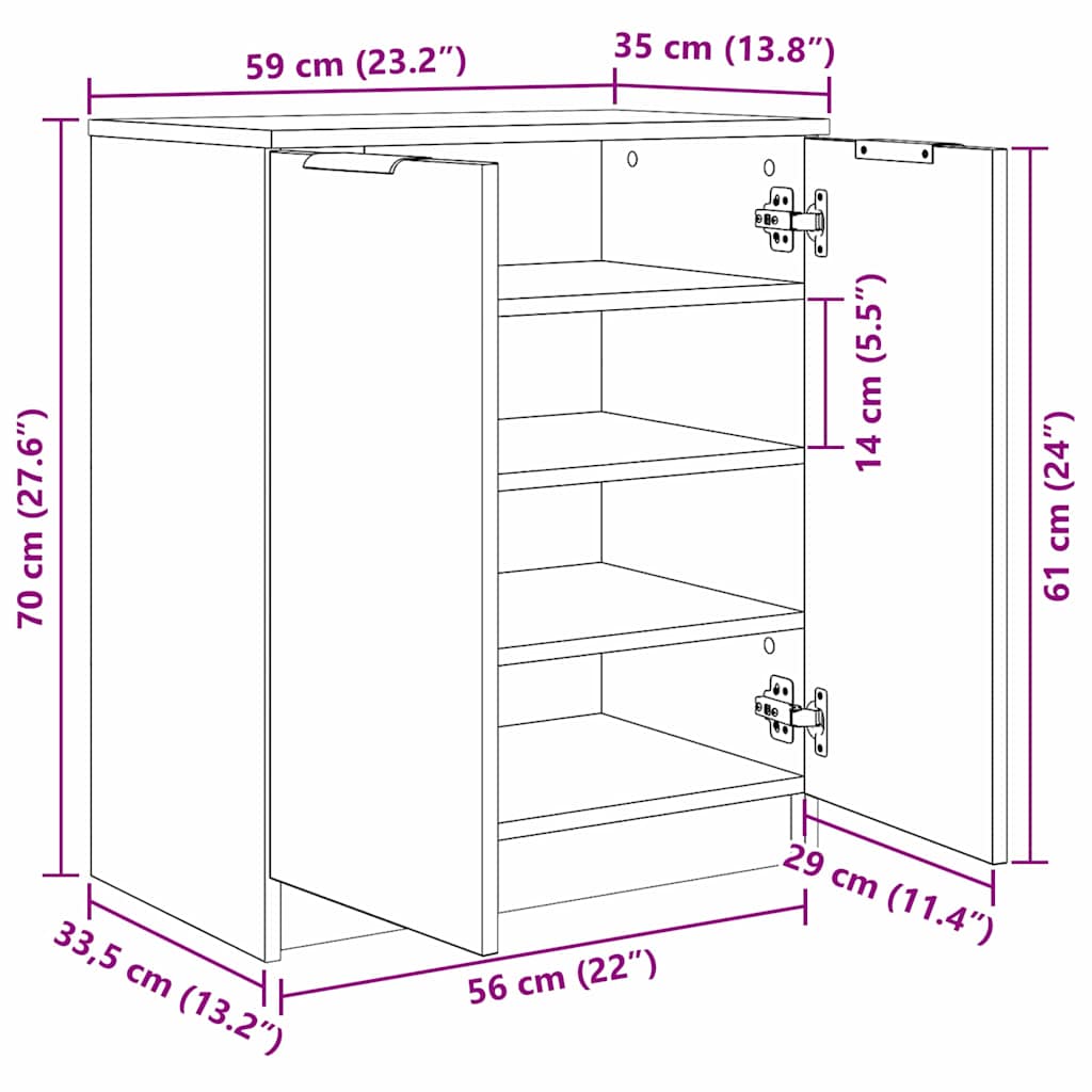 Schuhschrank mit Regal mit Tür 59 x 35 x 70 cm Holzwerkstoff