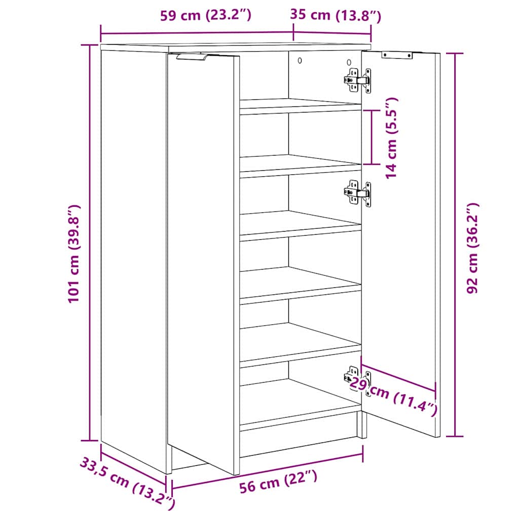 Schuhschrank Schwarze Eiche 59 x 35 x 100 cm Holzwerkstoff