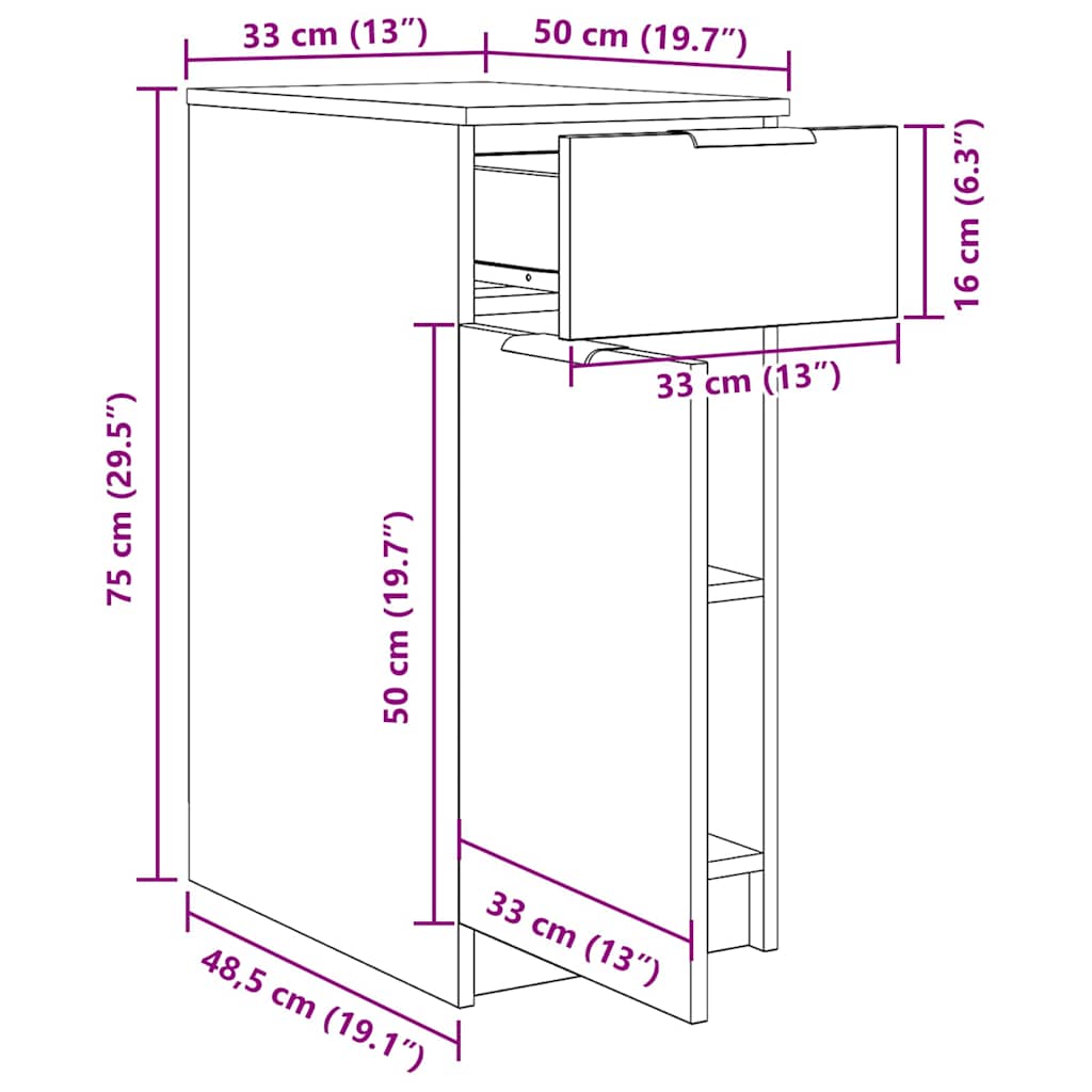 Schreibtischschrank Schwarz Eichen-Optik 33 x 50 x 75 cm