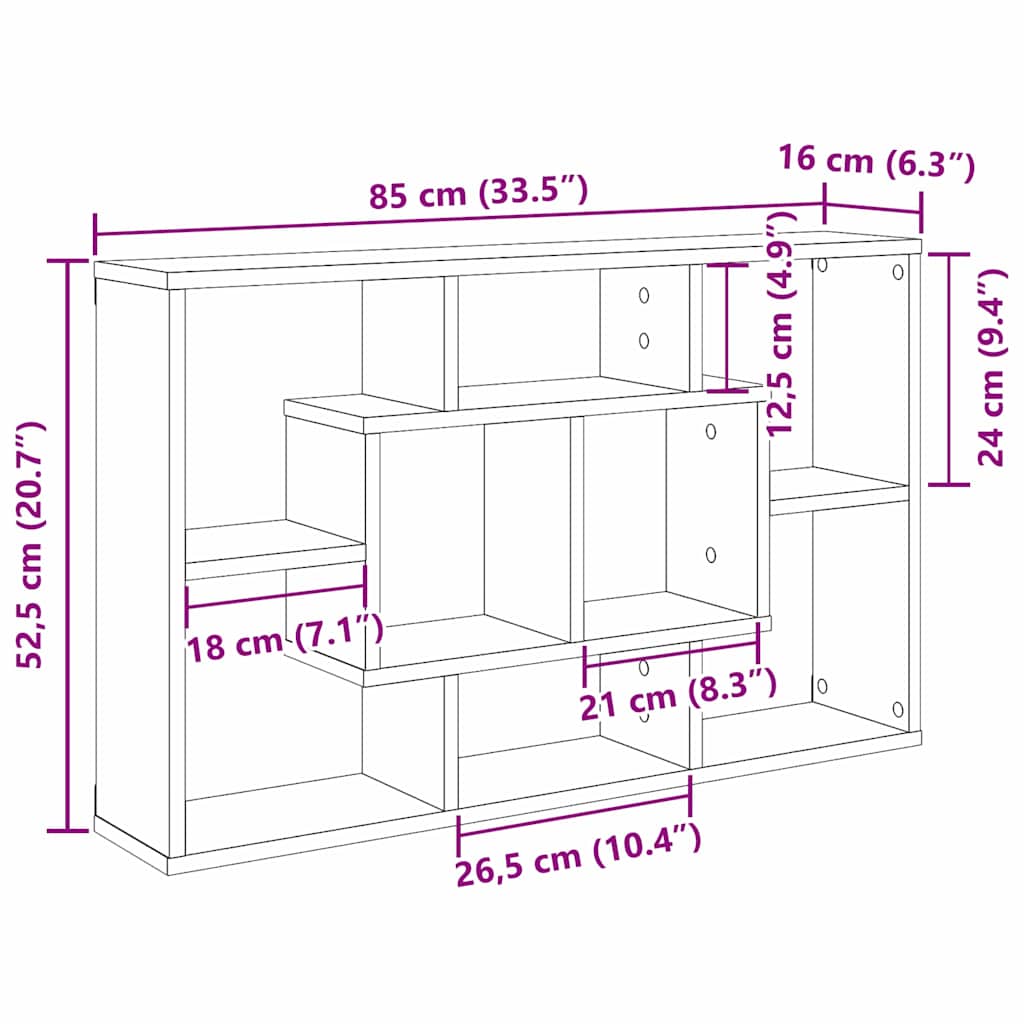 Wandregal Schwarz Eichen-Optik 85 x 16 x 52,5 cm Holzwerkstoff