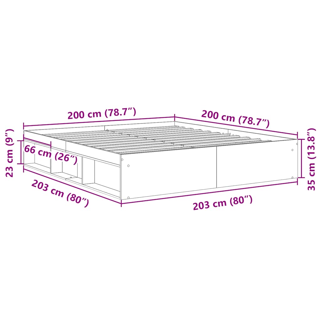 Bettgestell ohne Matratze Artisan-Eiche 200x200cm Holzwerkstoff