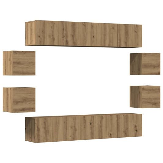 8-tlg. TV-Schrank-Set Wandmontage Artisan-Eiche Holzwerkstoff
