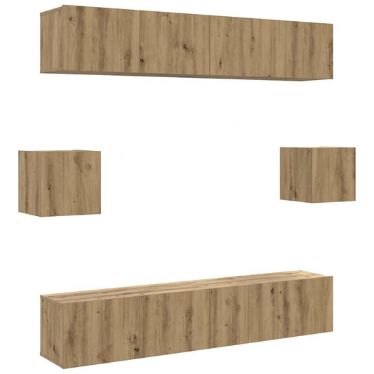 6-tlg. TV-Schrank-Set Wandmontage Artisan-Eiche Holzwerkstoff