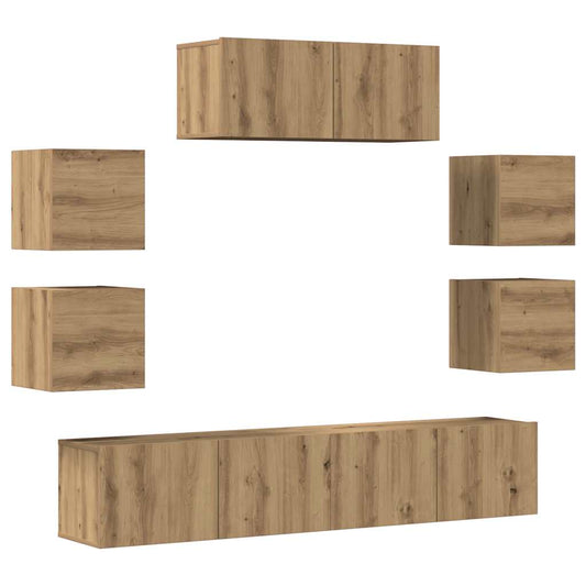 7-tlg. TV-Schrank-Set Wandmontage Artisan-Eiche Holzwerkstoff