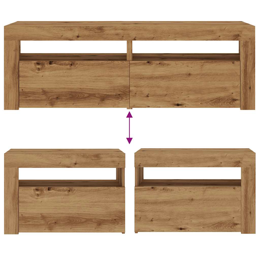 Nachttische 2 Stk. mit LEDs Artisan-Eiche 60x35x40 cm