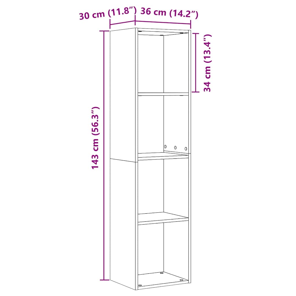 Bücherregal Schwarze Eiche 143 x 30 x 36 cm Holzwerkstoff