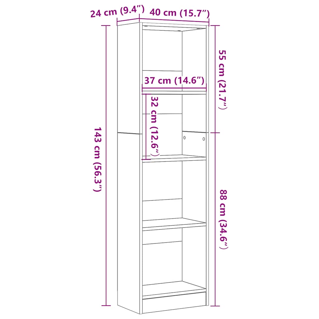 Bücherregal Schwarz Eichen-Optik 40x24x143 cm Holzwerkstoff