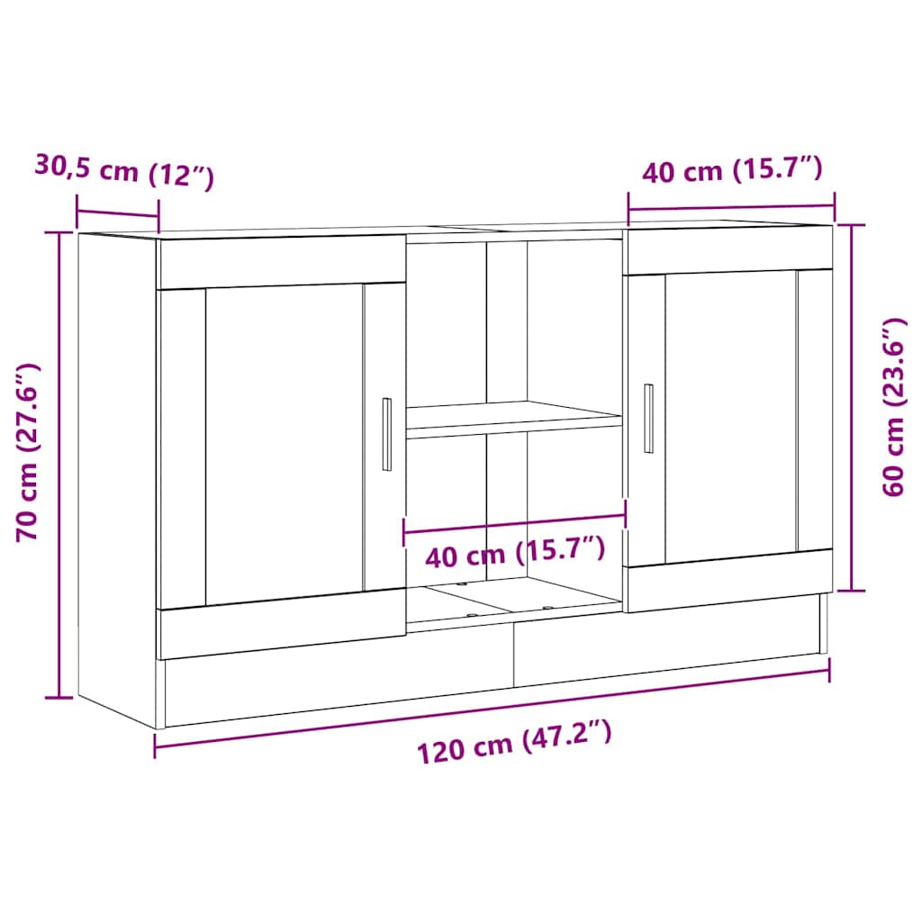 Sideboard Schwarz Eichen-Optik 120 x 30,5 x 70 cm Holzwerkstoff