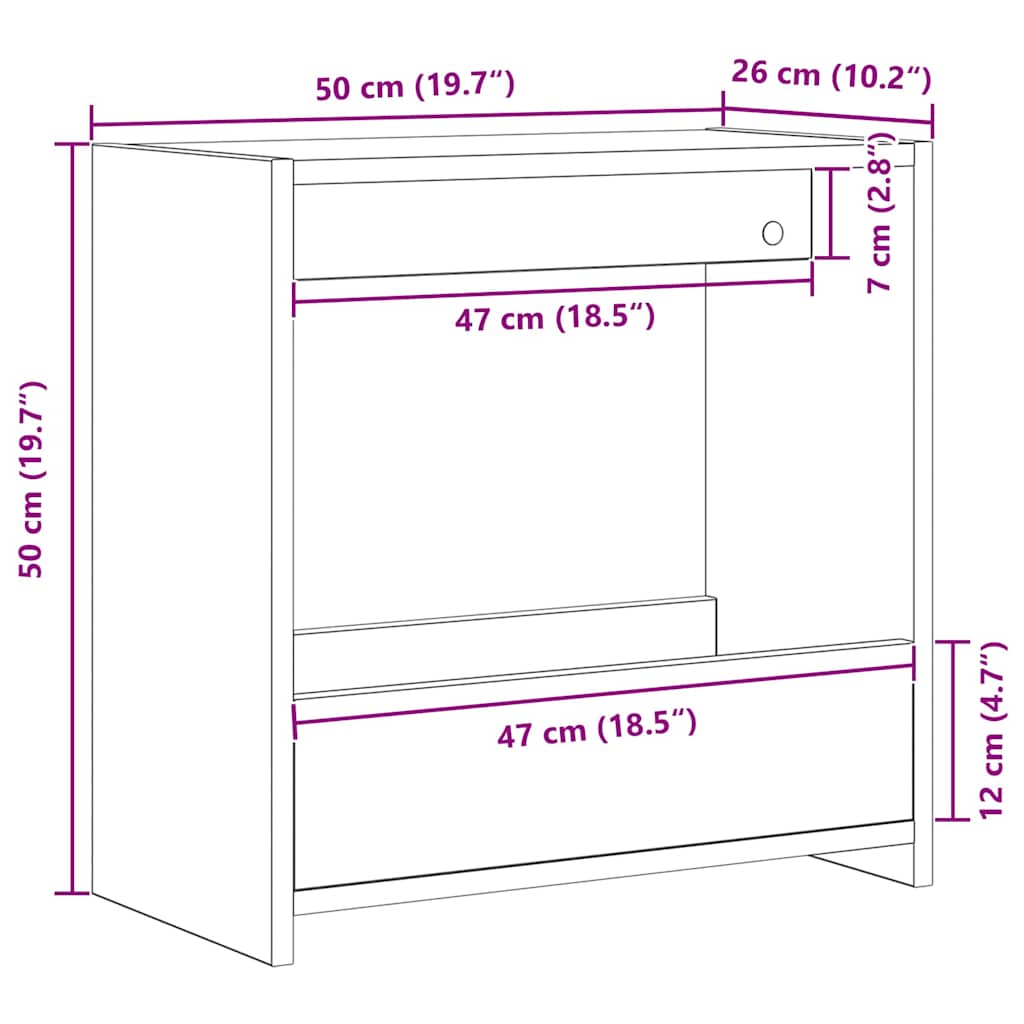 Beistelltisch Schwarz Eichen-Optik 50 x 26 x 50 cm