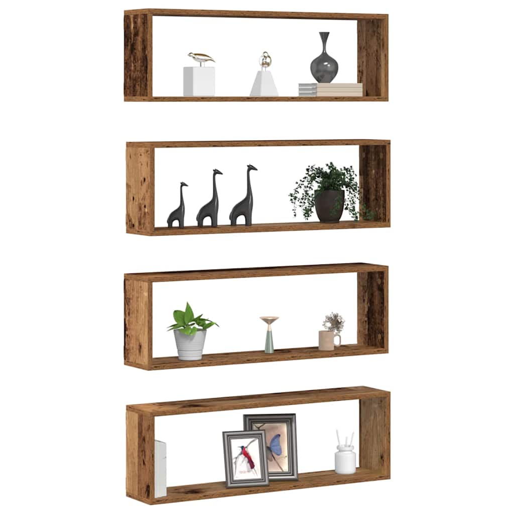 Wandregal mit Regal 4 pcs Altholz 80 x 15 x 26 cm Holzwerkstoff