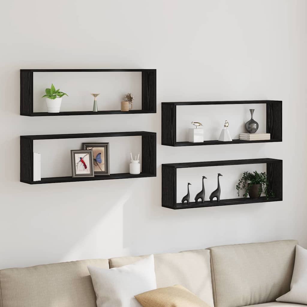 Wandregal mit Regal 4 pcs Schwarz Eichen-Optik 80 x 15 x 26 cm
