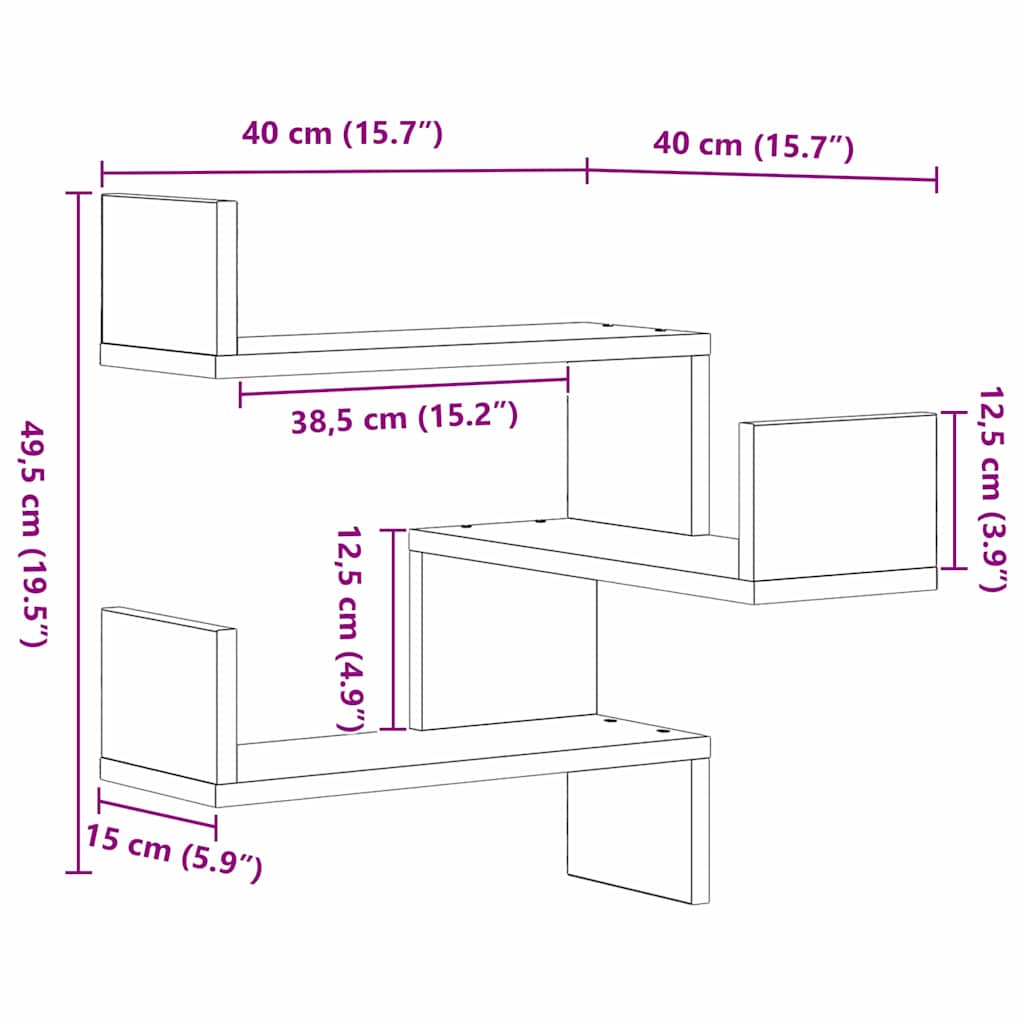 Wandregal Schwarz Eichen-Optik 40 x 40 x 49,5 cm Holzwerkstoff