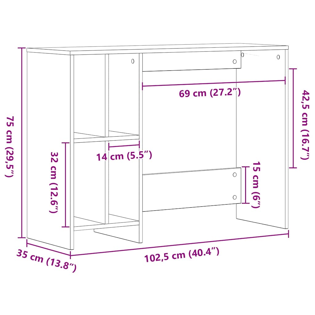 Schreibtisch mit Regal Schwarz Eichen-Optik 102,5 x 35 x 75 cm