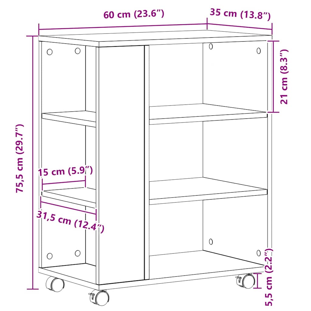 Aufbewahrungsschrank Schwarz Eichen-Optik 60 x 35 x 75 cm