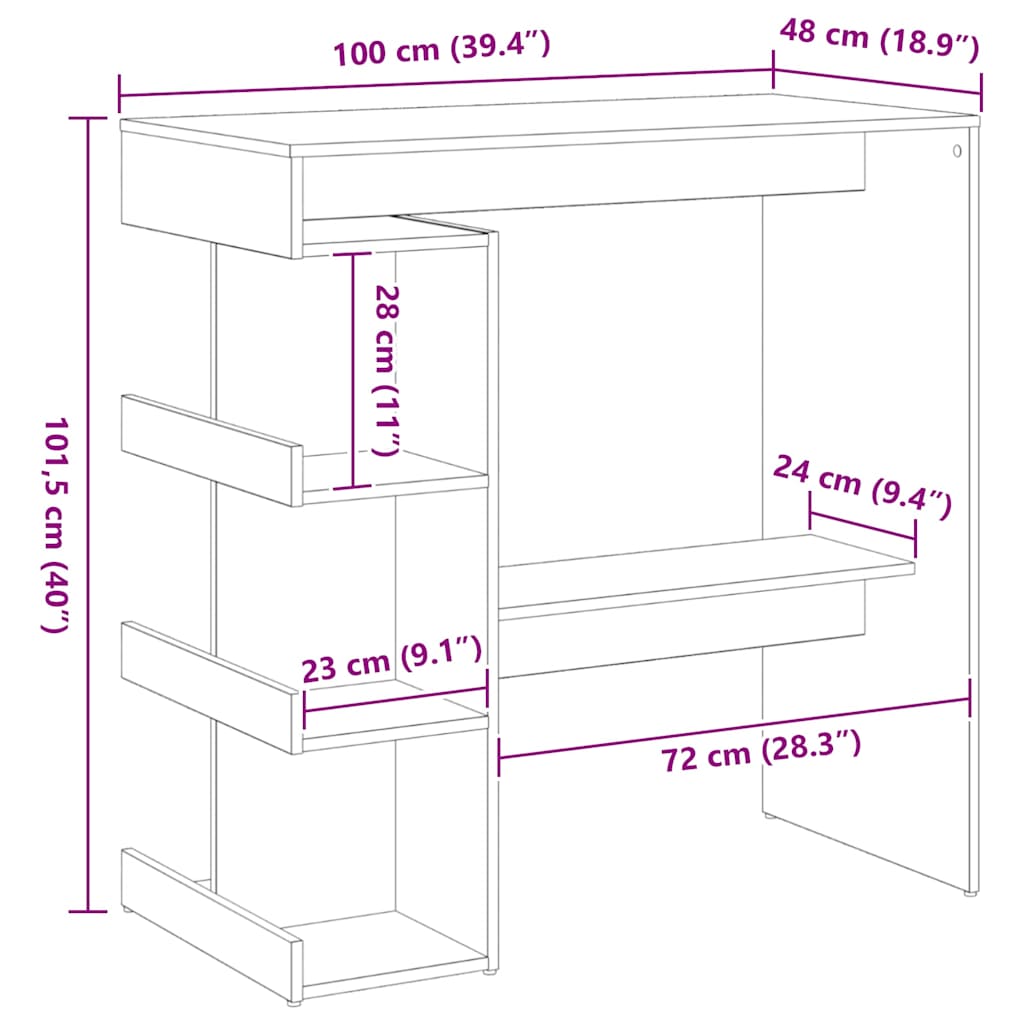 Bartisch Schwarz Eichen-Optik 100 x 48 x 101,5 cm Holzwerkstoff
