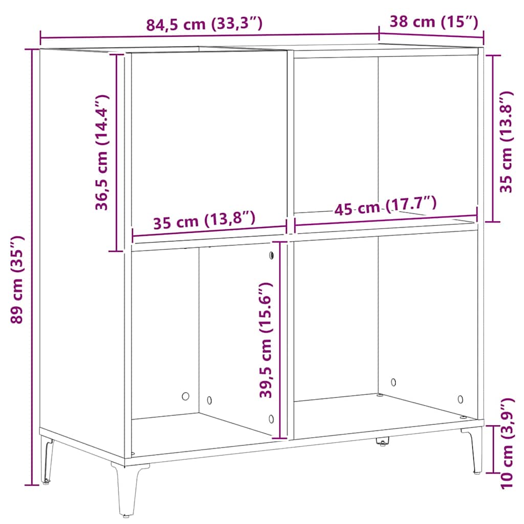 Schallplattenschrank Schwarz Eichen-Optik 84,5 x 38 x 89 cm