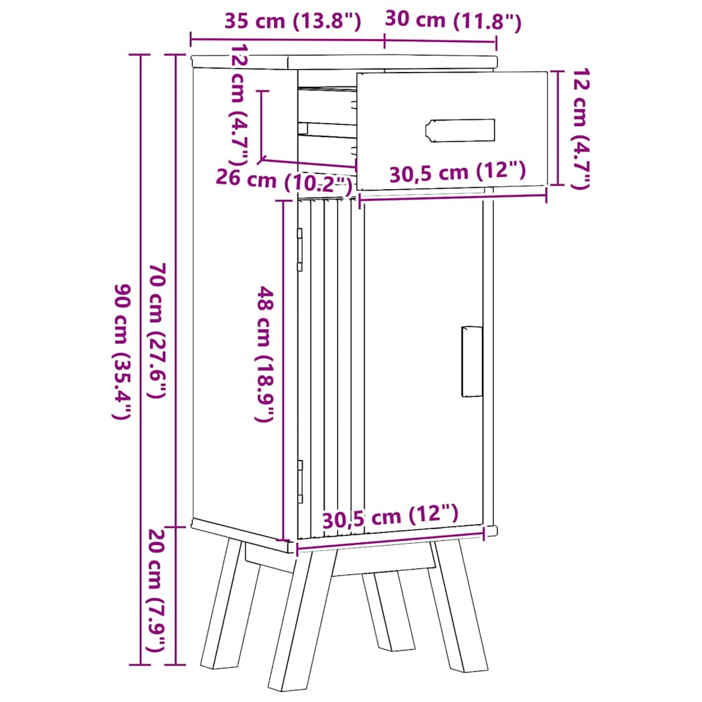Badezimmer Schrank mit Regal Olden Braun 35 x 30 x 90 cm