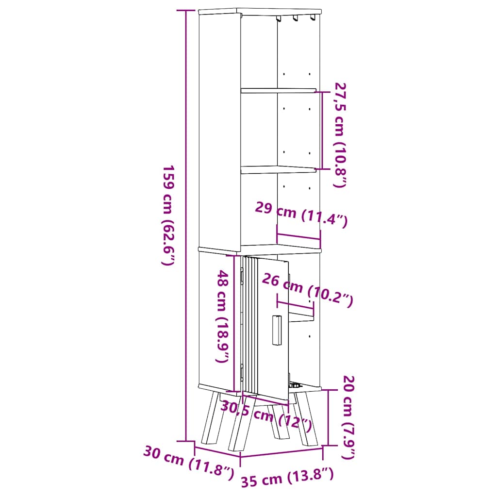 Badezimmer Schrank mit Regal Olden Braun 35 x 30 x 159 cm