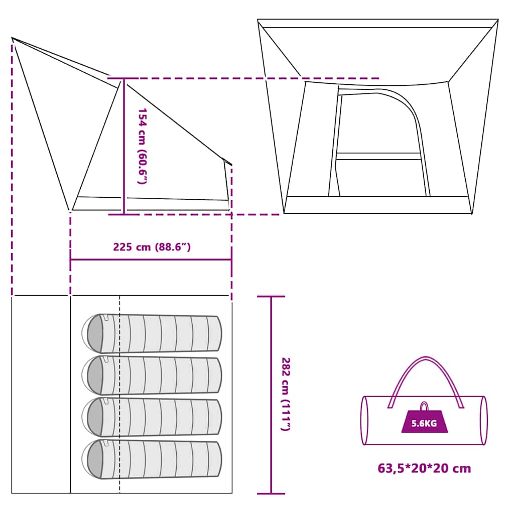 Campingzelt Grün 282 x 225 x 154 cm Polyester