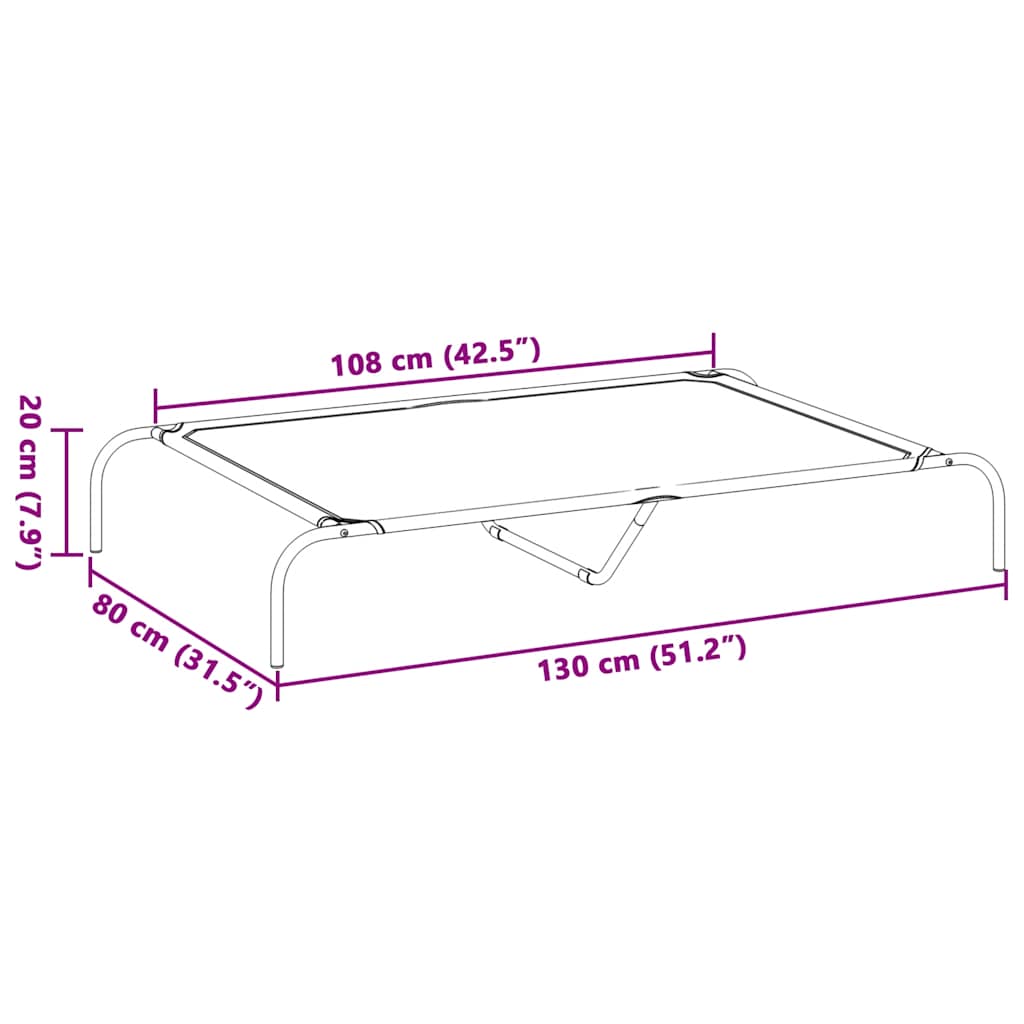 Hundebett Erhöht Grau 130x80x20 cm Oxford-Gewebe und Stahl
