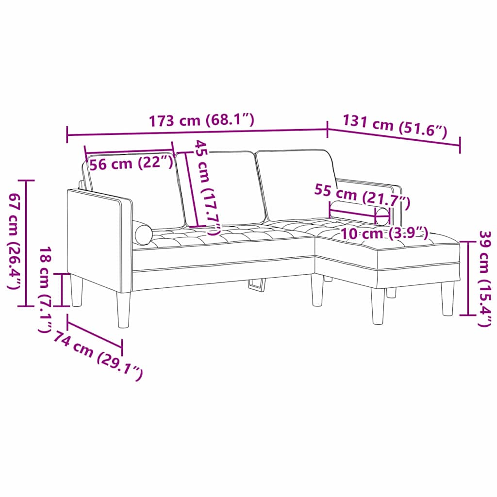 Sofa Set Weinrot 173 x 131 x 67 cm Stoff