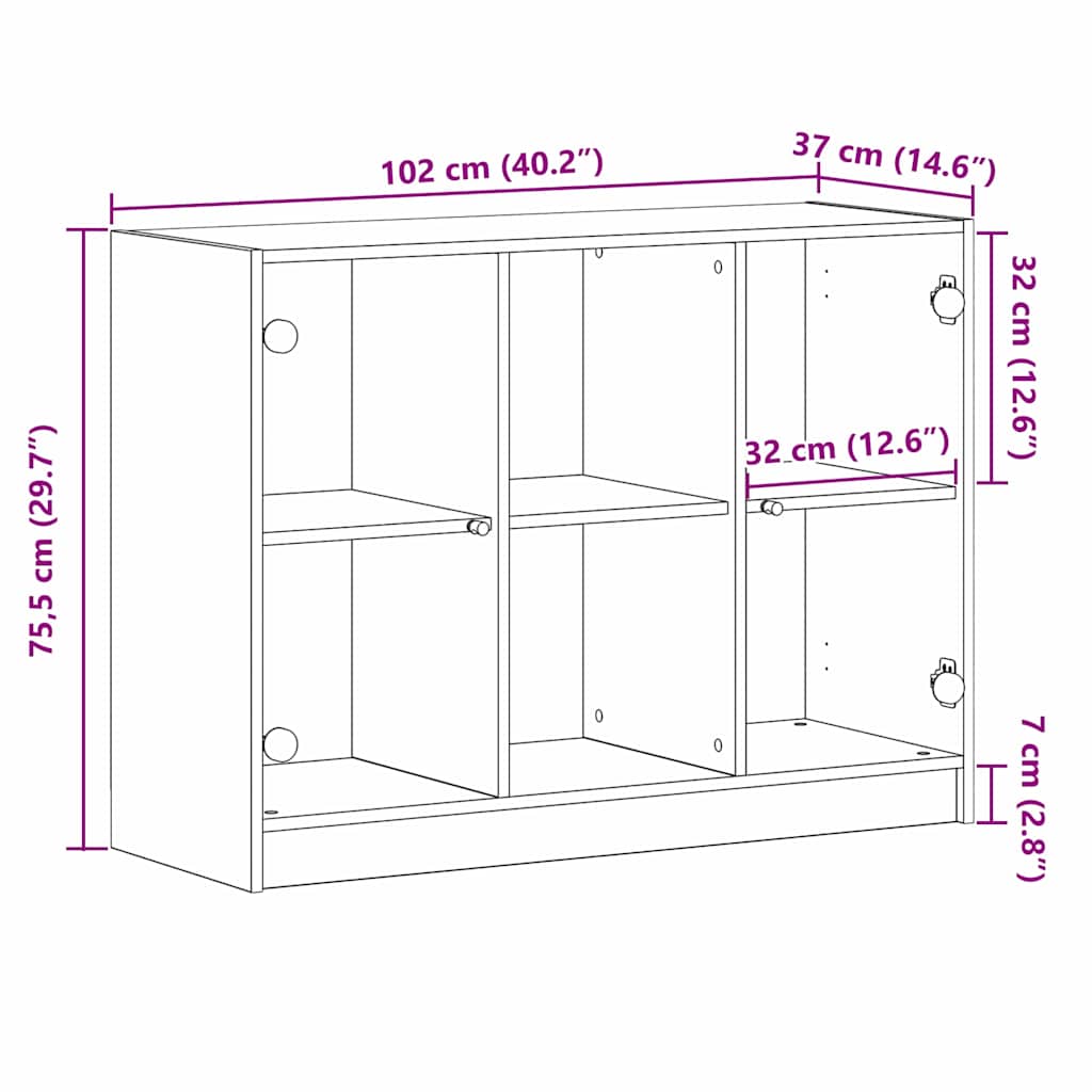 Sideboard Schwarz Eichen-Optik 102 x 37 x 75.5 cm Holzwerkstoff